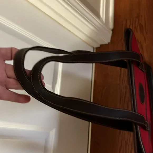 BornSouthwest style wool Red and Black Tote Bag leather straps & bottom GUC - Picture 10 of 12